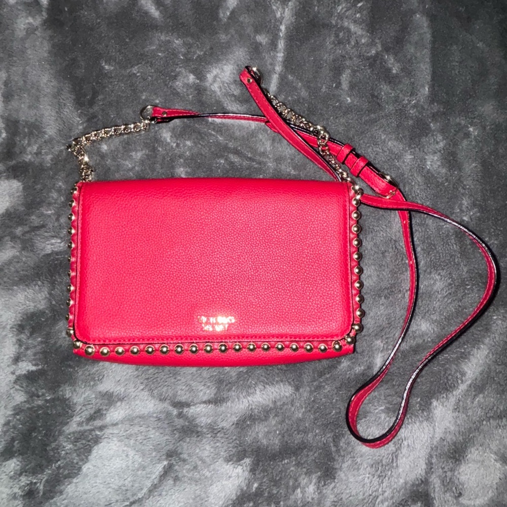 Victoria's Secret Red Leather Crossbody Bag with Metallic Accents